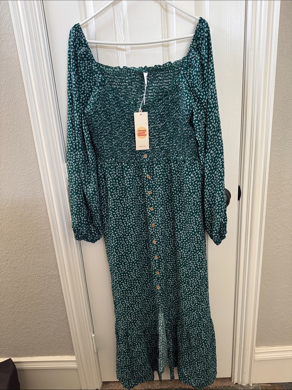 Green Floral Maxi Dress with Button Front - Womens